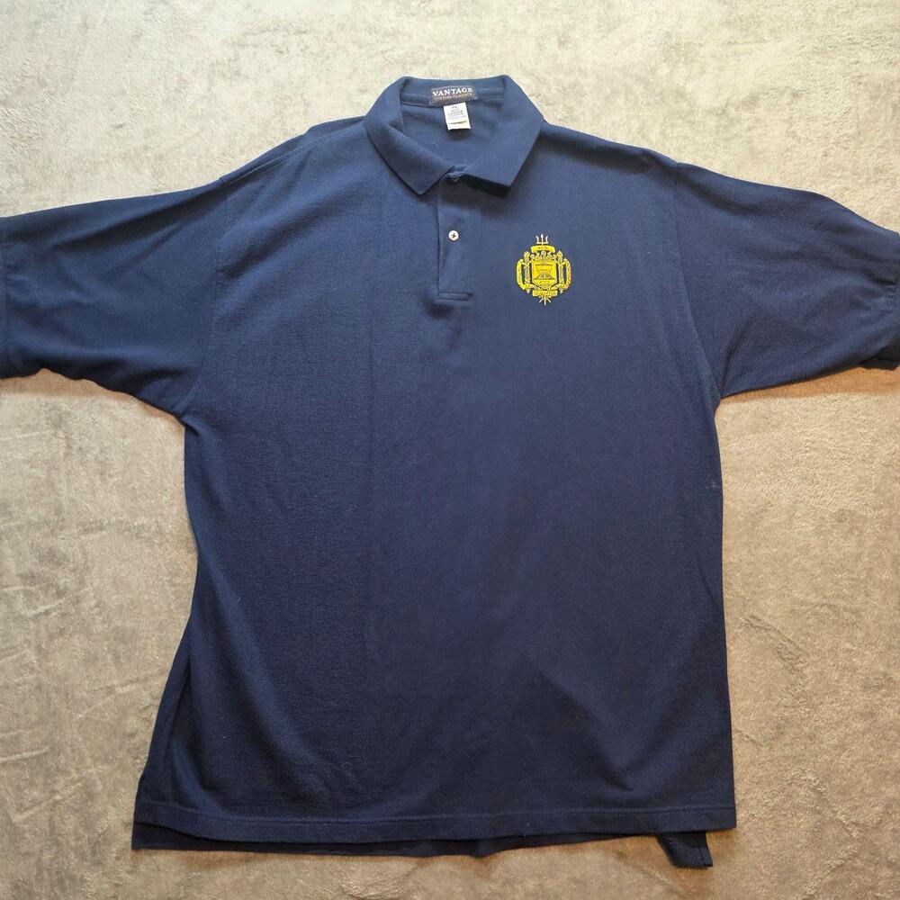 Vantage Custom Classics Polo Shirt Mens XL Blue US Naval Academy Crest Logo